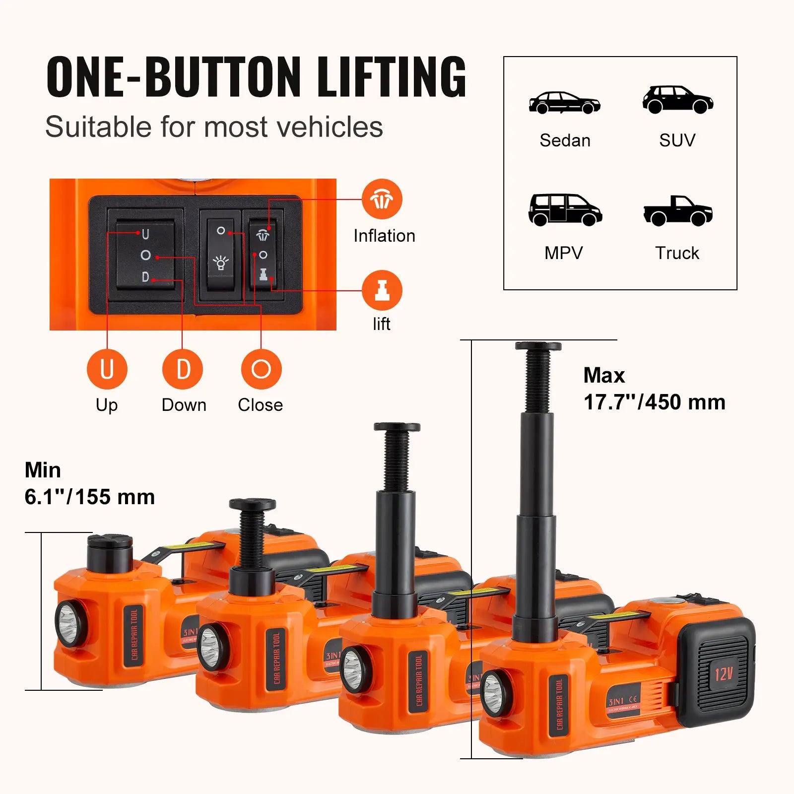VEVOR Electric Car Jack 5 Ton with Impact Wrench & Pump