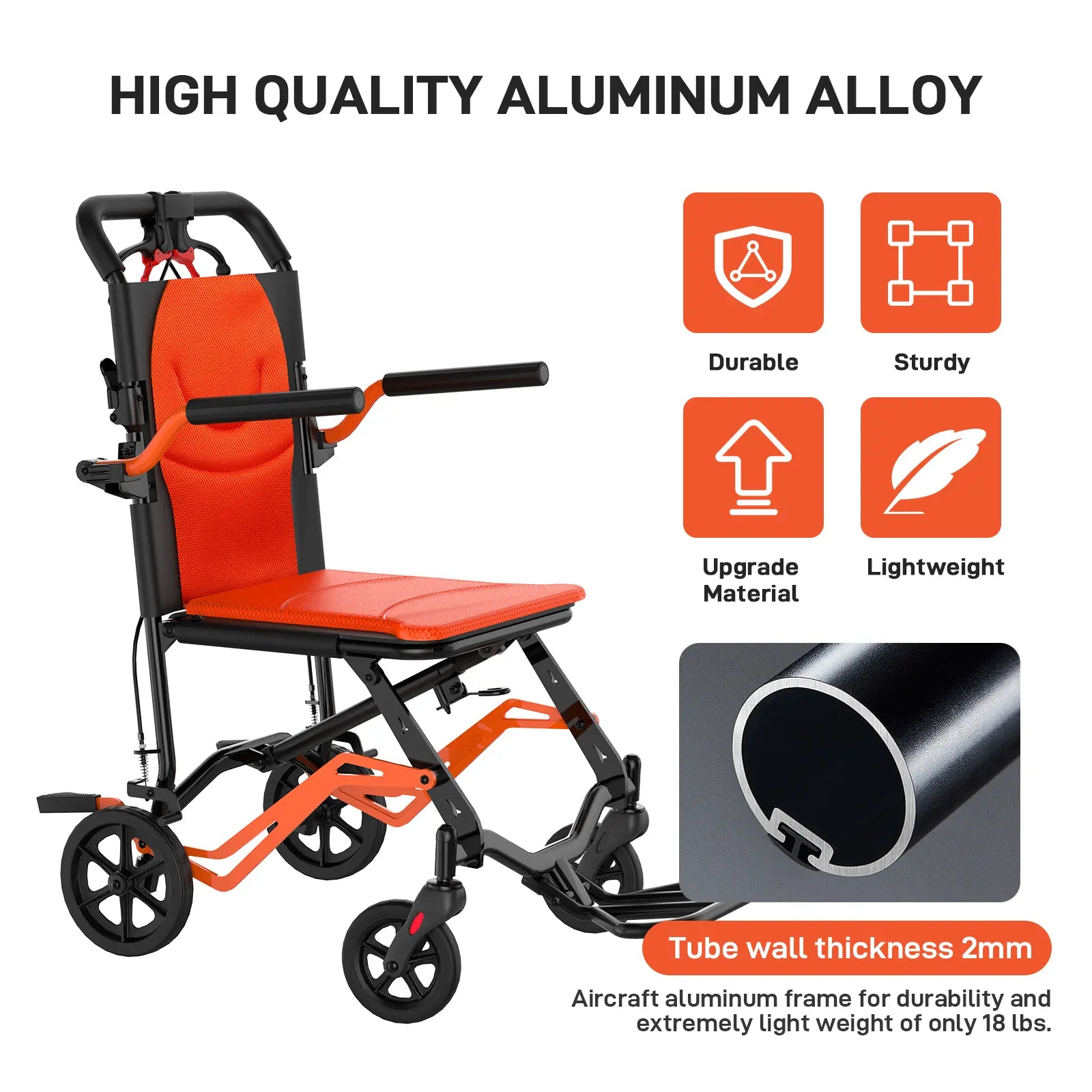 Lightweight Folding Transport Wheelchair for Adults & Seniors