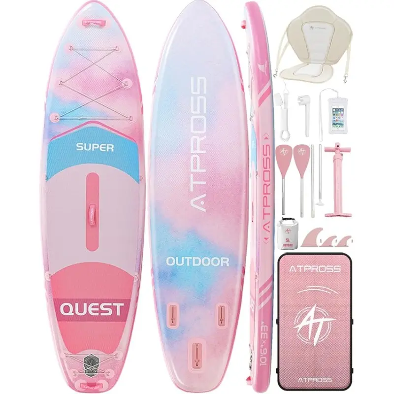 [Summer Style] 10-foot 6-inch x 33-inch inflatable professional widebody stand-up paddleboard, 400-pound weight capacity, equipped with kayak seat.
