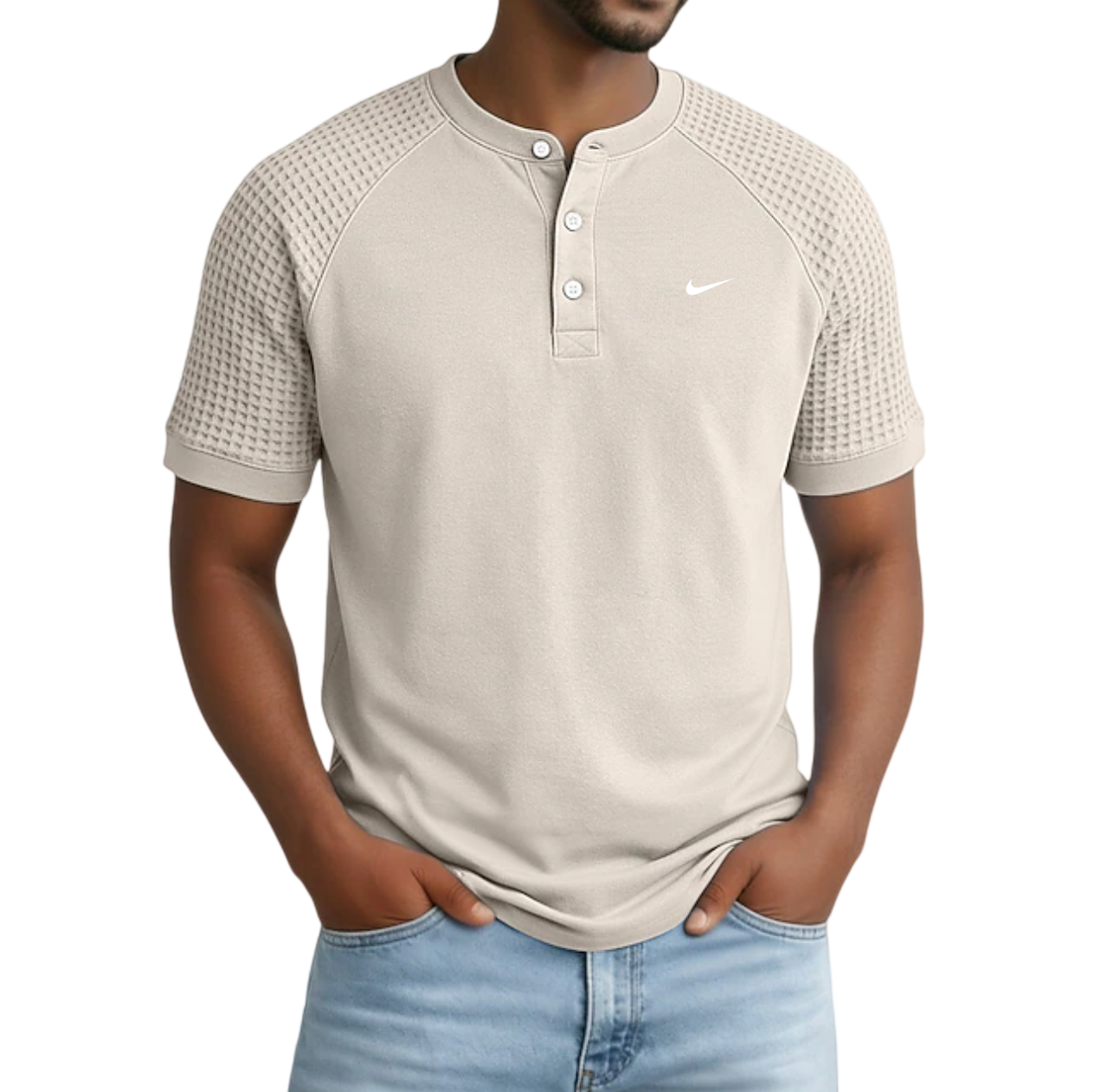 2026 Men's Casual Button Raglan Sleeve Waffle Henley Collar Short-Sleeve T-Shirt
