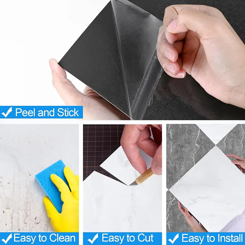 10/12/20 Packs Self-Adhesive Marble Tiles Wall Sticker Stick On Kitchen Bathroom Home Decor  UK