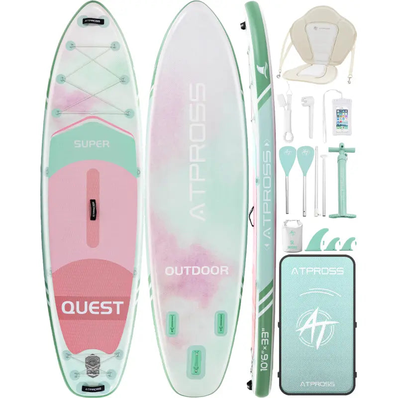 [Summervibes] 10'6''x33'' Inflatable Stand Up Paddle Board, 400lbs Extra Wide SUP with Kayak Seat, Anti-Slip EVA Deck, Premium Accessories Kit for Yoga, Fishing, Outdoor Water Sports