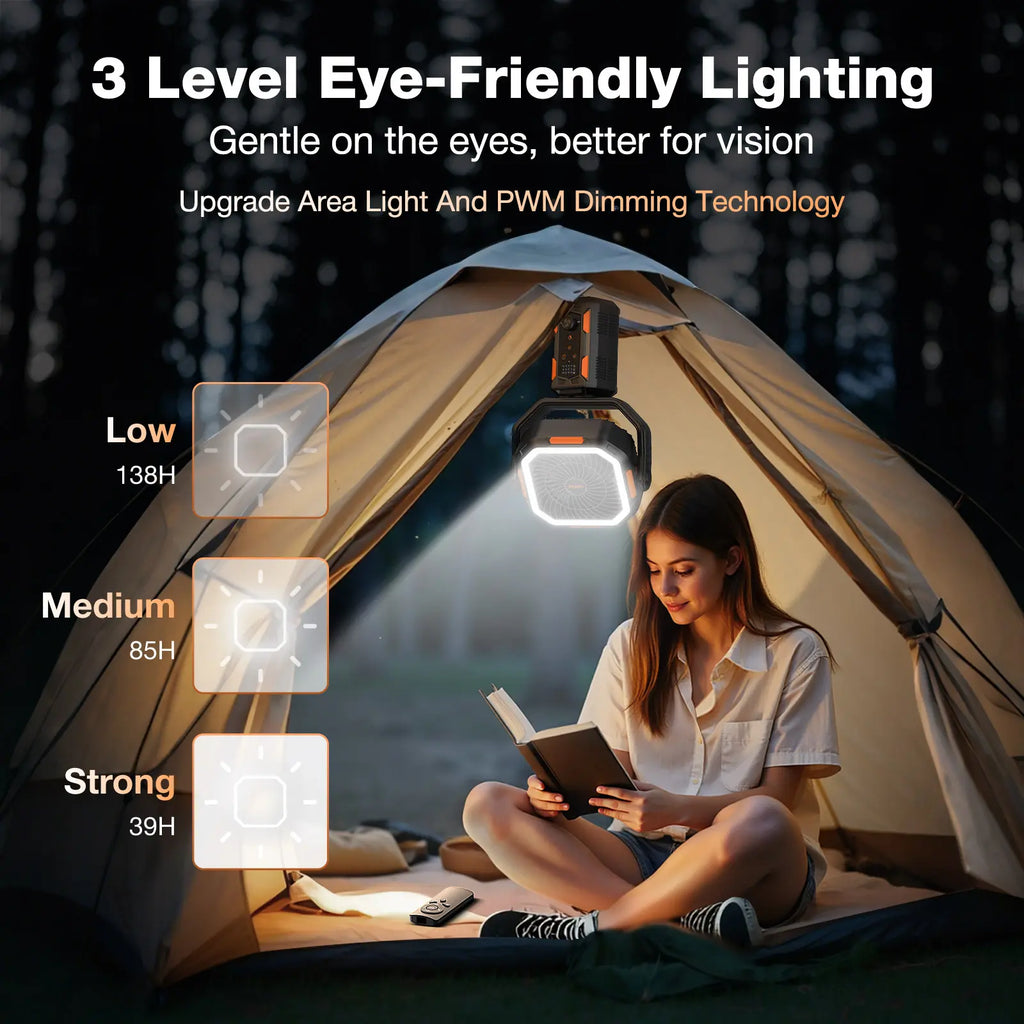 OGERY Camping Fan with Detachable Tripod, 30000mAh Rechargeable Fan with LED Lights & 270° Pivot,4 in 1 Cordless Camping Fan, Remote Control Shaking Head Desk Fan for Camping Tent Travel Bedroom Portable Motor #Summervibes