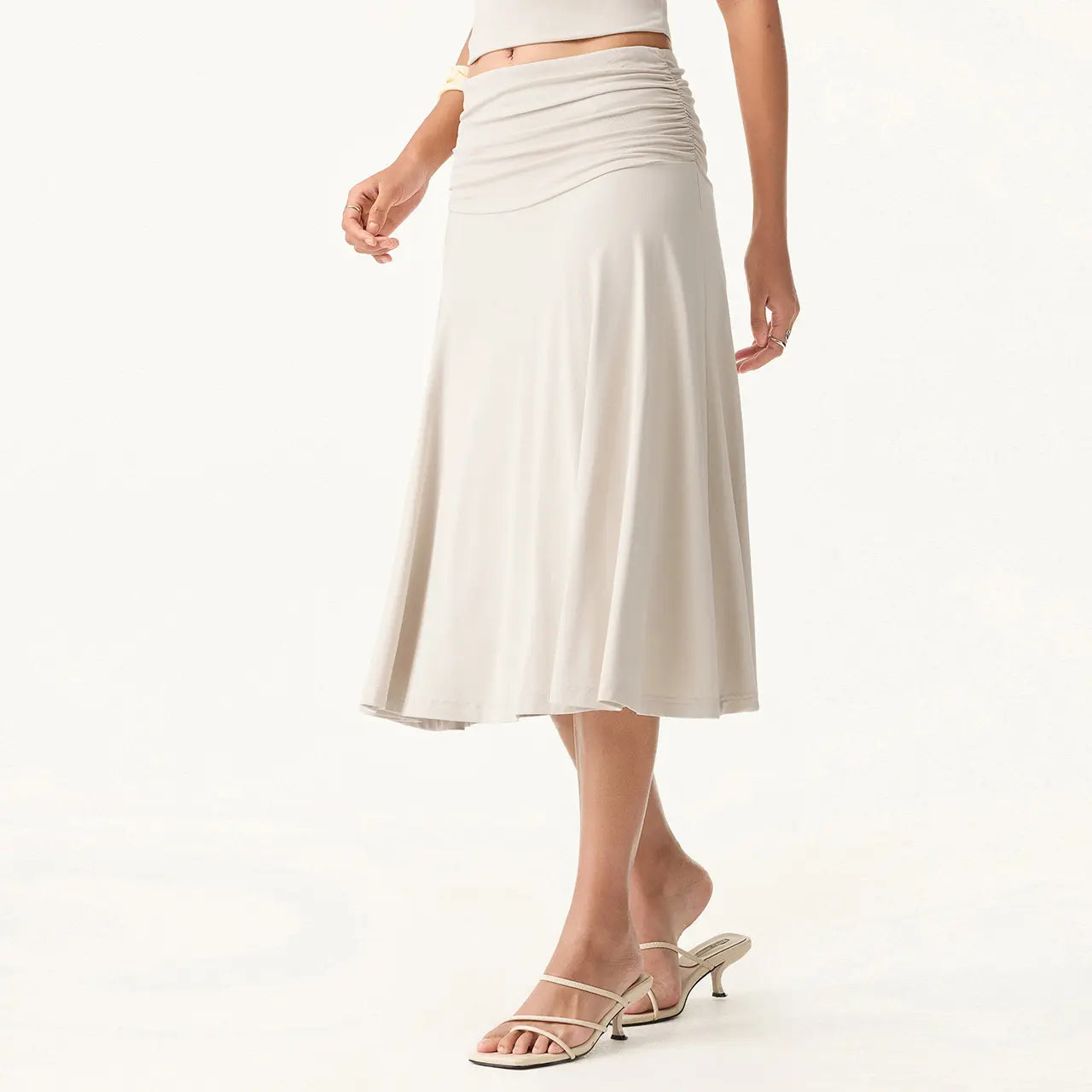 OGL Flowy Side Ruched A-line Midi Skirt - Elegant and Comfortable for Everyday Wear summervibes, Bottom, Basic
