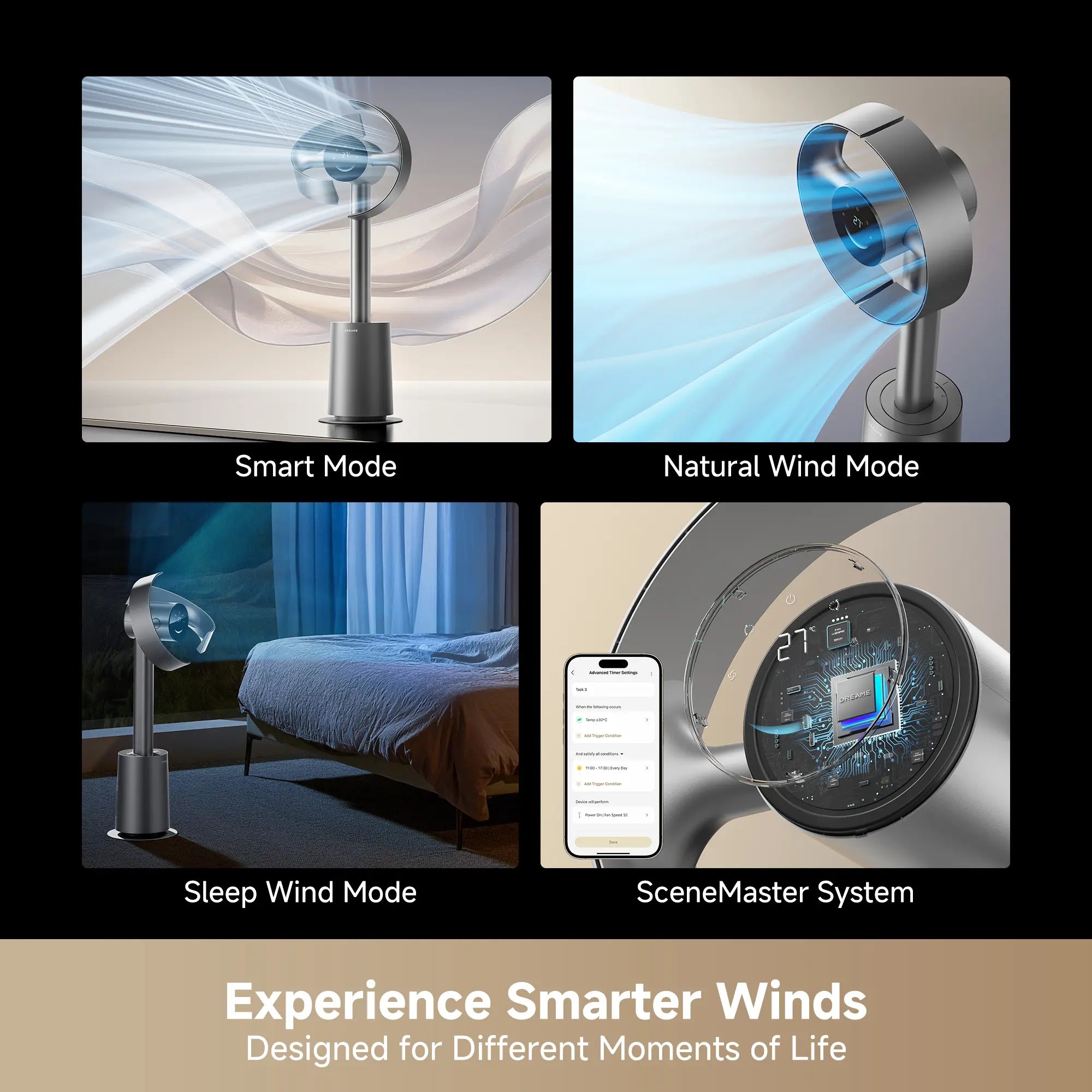 【Super Brand Day】DREAME MF10 Bladeless Tower Fan for Bedroom, Smart Standing Fan with 270° Spatial Airflow for Whole-Room Circulation, 59ft/s High Velocity, 10 Speeds 3 Modes, Temperature-Adaptive Airflow, MF10-Beige