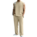 JMIERR Mens 2 Piece Rib Knit Sweatsuit Summer Sleeveless Tank Top Baggy Wide Leg Pants Set Vacation Beach Outfit for Men