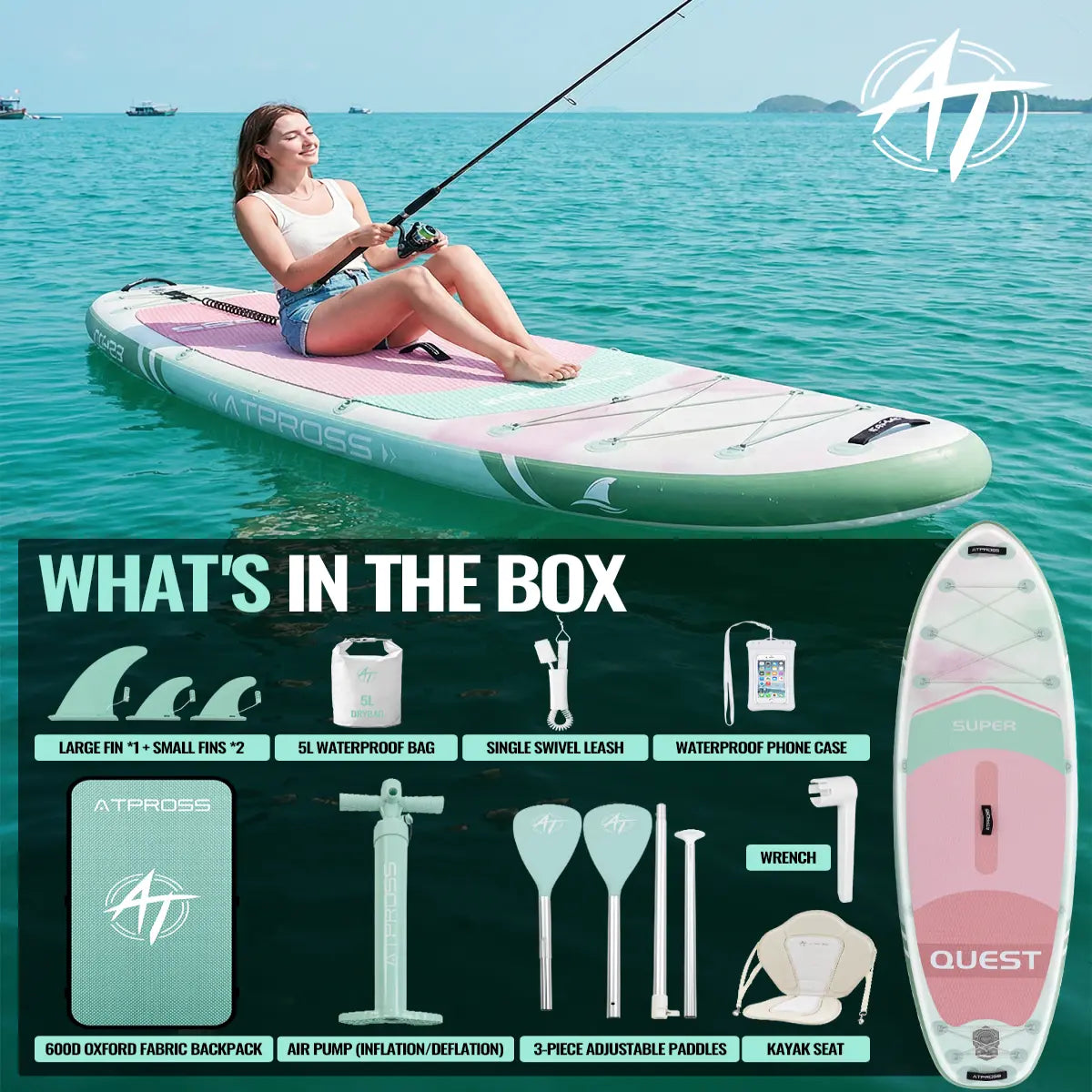 [Summervibes] 10'6''x33'' Inflatable Stand Up Paddle Board, 400lbs Extra Wide SUP with Kayak Seat, Anti-Slip EVA Deck, Premium Accessories Kit for Yoga, Fishing, Outdoor Water Sports