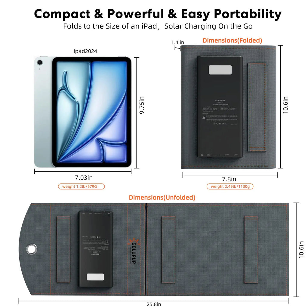 30W Portable Solar Panel Charger with 10000mAh Battery