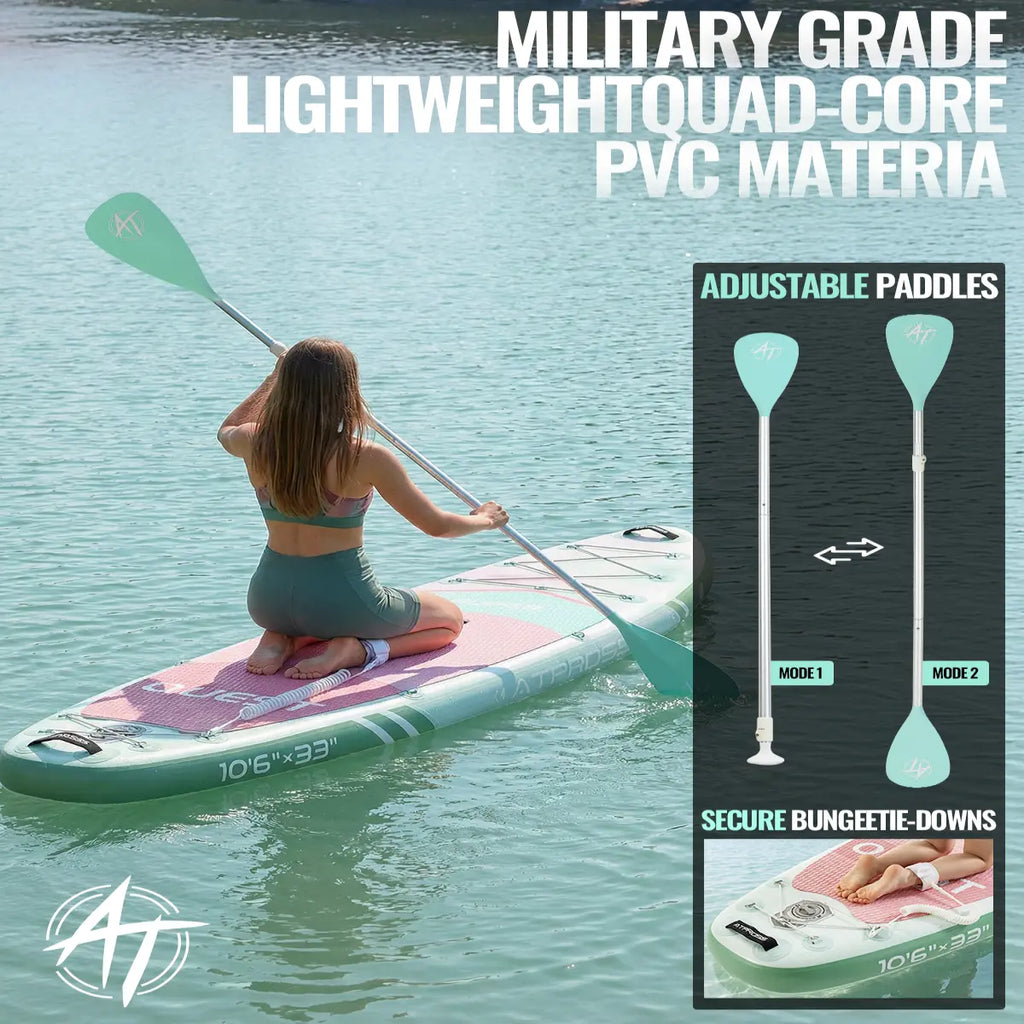 [Summervibes] 10'6''x33'' Inflatable Stand Up Paddle Board, 400lbs Extra Wide SUP with Kayak Seat, Anti-Slip EVA Deck, Premium Accessories Kit for Yoga, Fishing, Outdoor Water Sports