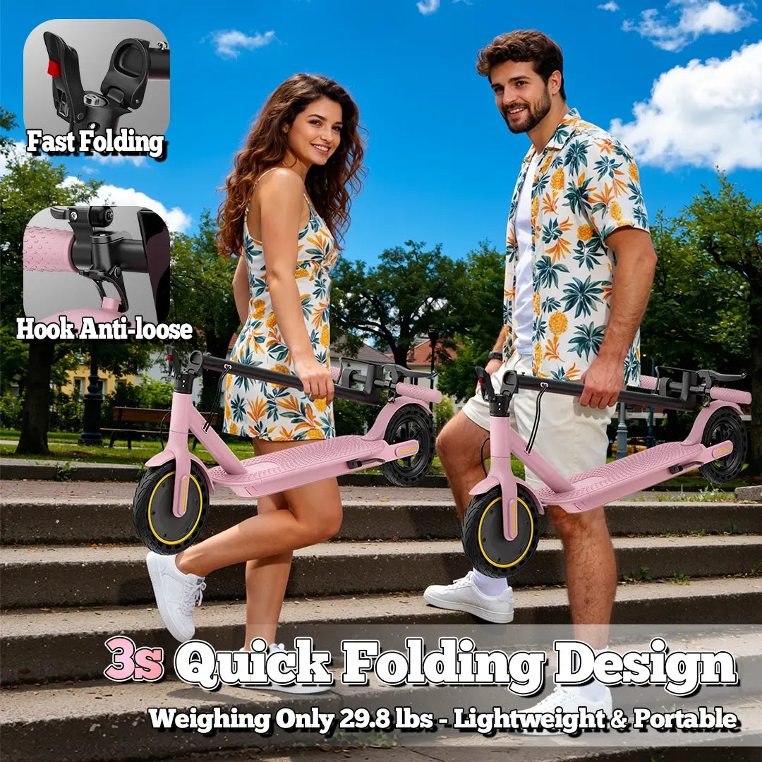 Powerful Foldable Electric Fast Speed Scooter for Teens & Adults - 8.5/10 in Solid Tires, 350W/500W Motor, 19/22 MPH Top Speed, 16/25 mi Range, Dual Braking, Lightweight Portable Max Pro Folding Long Commuter Escooter, Summervibes Outdoor Sports Equipment