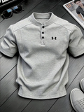 Men's Stand-up Collar Button-down Design Casual Short-sleeved Henley Shirt
