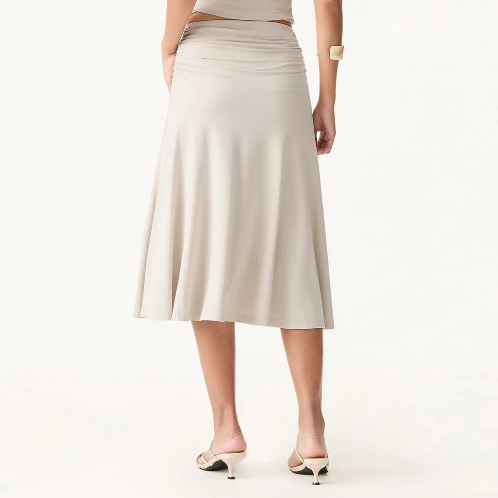 OGL Flowy Side Ruched A-line Midi Skirt - Elegant and Comfortable for Everyday Wear summervibes, Bottom, Basic