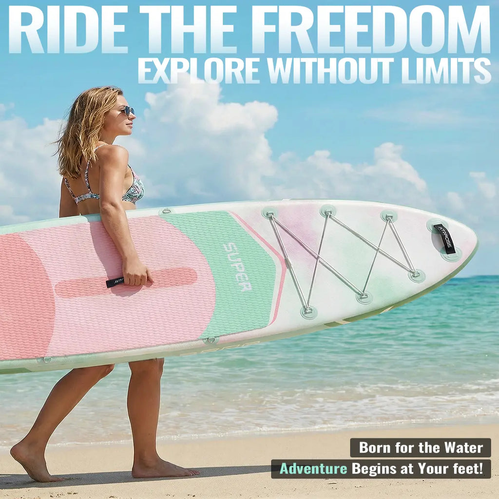 [Summervibes] 10'6''x33'' Inflatable Stand Up Paddle Board, 400lbs Extra Wide SUP with Kayak Seat, Anti-Slip EVA Deck, Premium Accessories Kit for Yoga, Fishing, Outdoor Water Sports