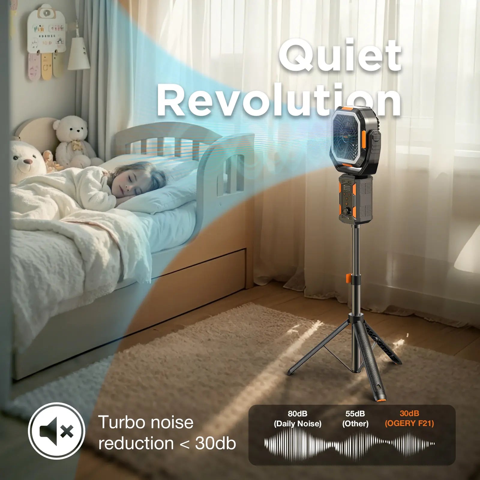 OGERY Camping Fan with Detachable Tripod, 30000mAh Rechargeable Fan with LED Lights & 270° Pivot,4 in 1 Cordless Camping Fan, Remote Control Shaking Head Desk Fan for Camping Tent Travel Bedroom Portable Motor #Summervibes