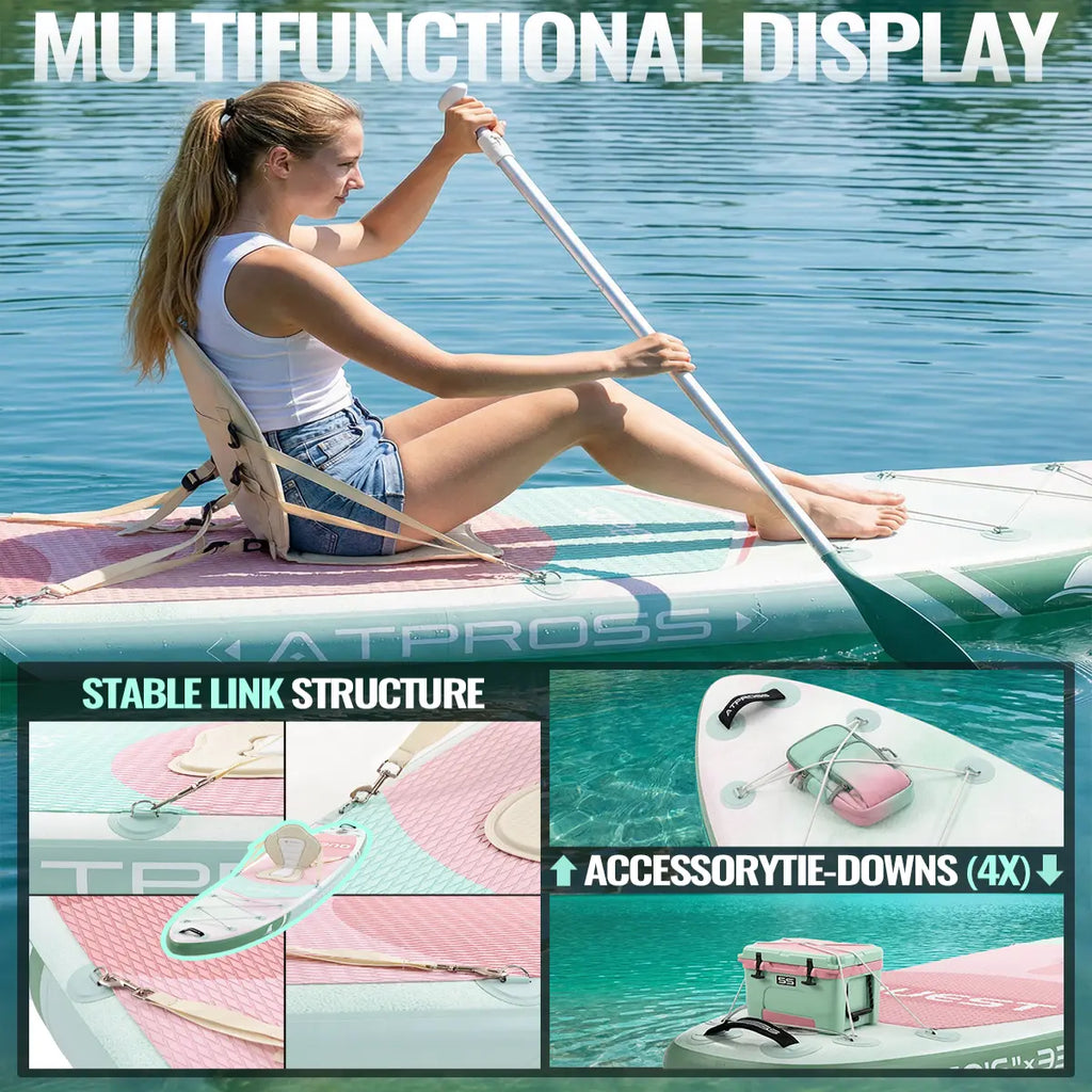 [Summervibes] 10'6''x33'' Inflatable Stand Up Paddle Board, 400lbs Extra Wide SUP with Kayak Seat, Anti-Slip EVA Deck, Premium Accessories Kit for Yoga, Fishing, Outdoor Water Sports