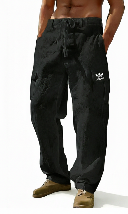American-Style Men's Cotton-Linen Trousers — Lightweight, Loose-Fit, Multi-Pocket Cargo-Style Casual Wide-Leg Pants (Suitable for All Seasons)
