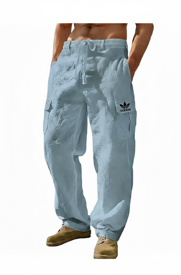 American-Style Men's Cotton-Linen Trousers — Lightweight, Loose-Fit, Multi-Pocket Cargo-Style Casual Wide-Leg Pants (Suitable for All Seasons)