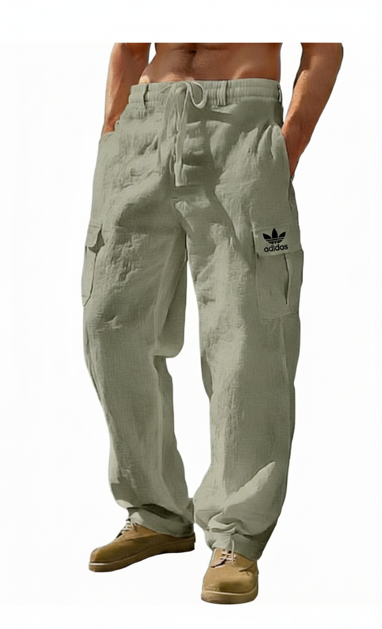 American-Style Men's Cotton-Linen Trousers — Lightweight, Loose-Fit, Multi-Pocket Cargo-Style Casual Wide-Leg Pants (Suitable for All Seasons)
