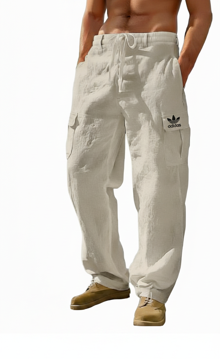 American-Style Men's Cotton-Linen Trousers — Lightweight, Loose-Fit, Multi-Pocket Cargo-Style Casual Wide-Leg Pants (Suitable for All Seasons)
