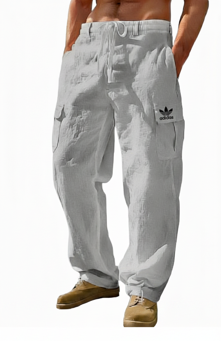 American-Style Men's Cotton-Linen Trousers — Lightweight, Loose-Fit, Multi-Pocket Cargo-Style Casual Wide-Leg Pants (Suitable for All Seasons)