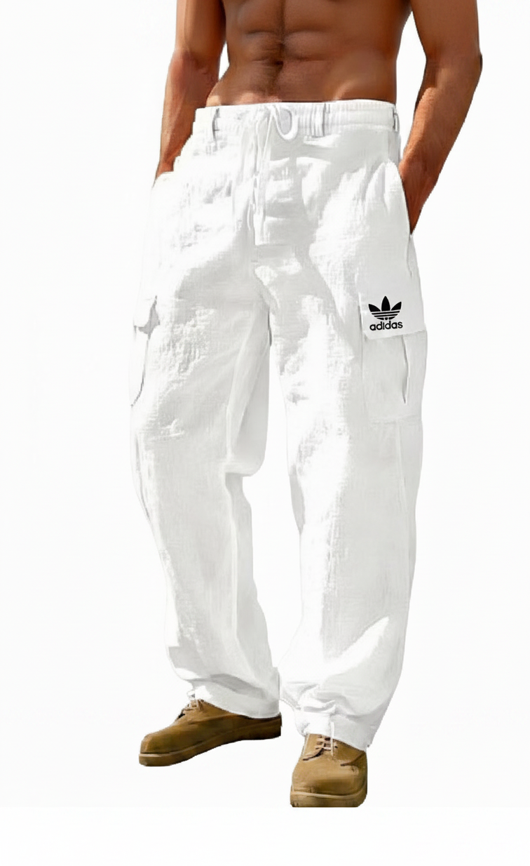 American-Style Men's Cotton-Linen Trousers — Lightweight, Loose-Fit, Multi-Pocket Cargo-Style Casual Wide-Leg Pants (Suitable for All Seasons)