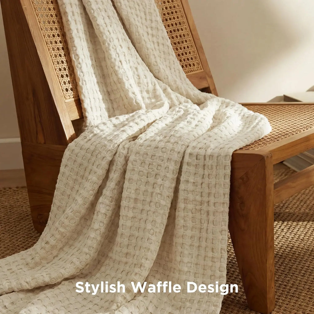 Bedsure Cooling Bamboo Waffle Blanket - Lightweight Breathable Cotton Blanket of Rayon Derived from Bamboo for Hot Sleepers, Luxury Throws for Bed, Couch and Sofa