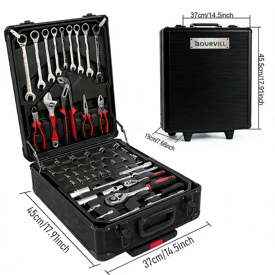 Bourvill 899-Piece Tool Set - High-Capacity Portable Metal Tool Case,Wheeled Mobile Tool Cabinet, and 4-Tier Aluminum Alloy Storage Unit- A Complete Kit for Mechanical Repair & Home Maintenance - ThePerfect Father's Day Gift #fathersdaygift