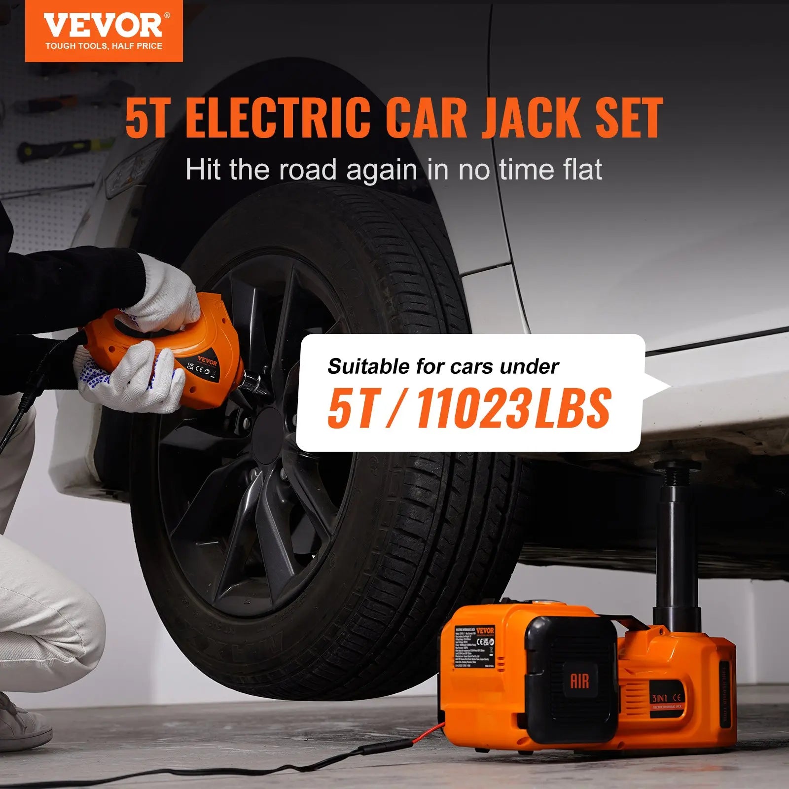 VEVOR Electric Car Jack 5 Ton with Impact Wrench & Pump