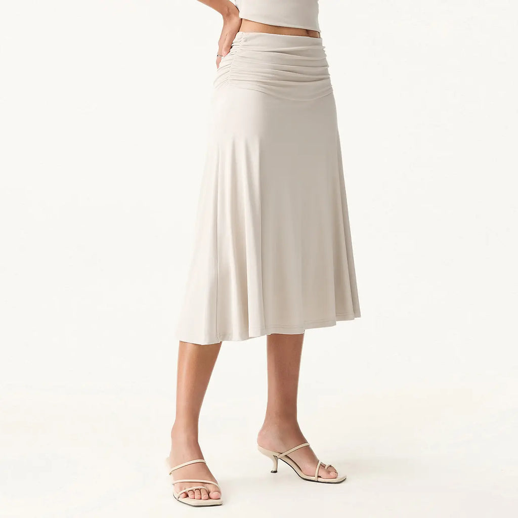 OGL Flowy Side Ruched A-line Midi Skirt - Elegant and Comfortable for Everyday Wear summervibes, Bottom, Basic