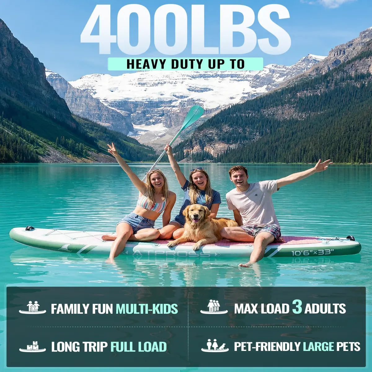[Summer Style] 10-foot 6-inch x 33-inch inflatable professional widebody stand-up paddleboard, 400-pound weight capacity, equipped with kayak seat.