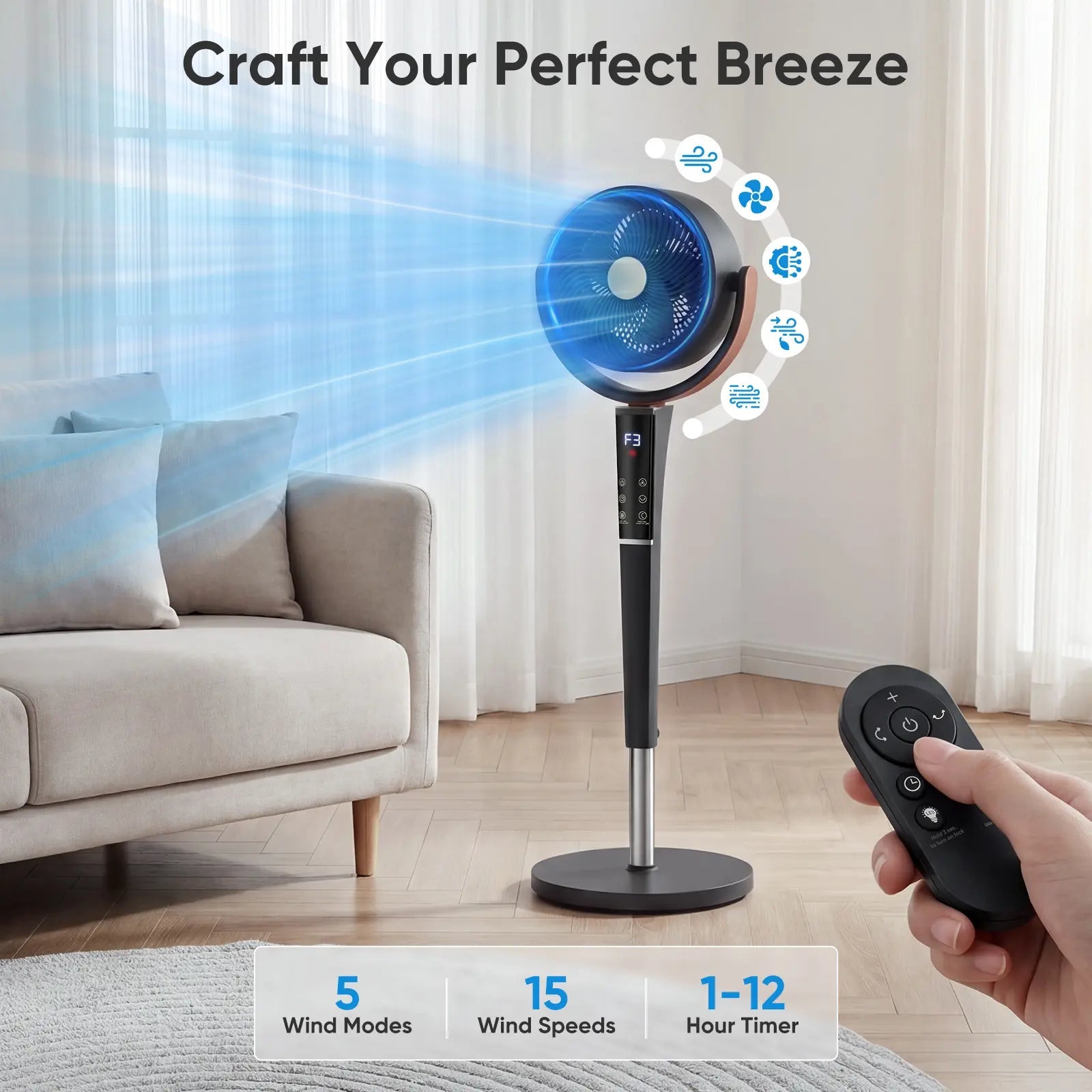 BreezeMate Quiet Bedroom Standing Fan