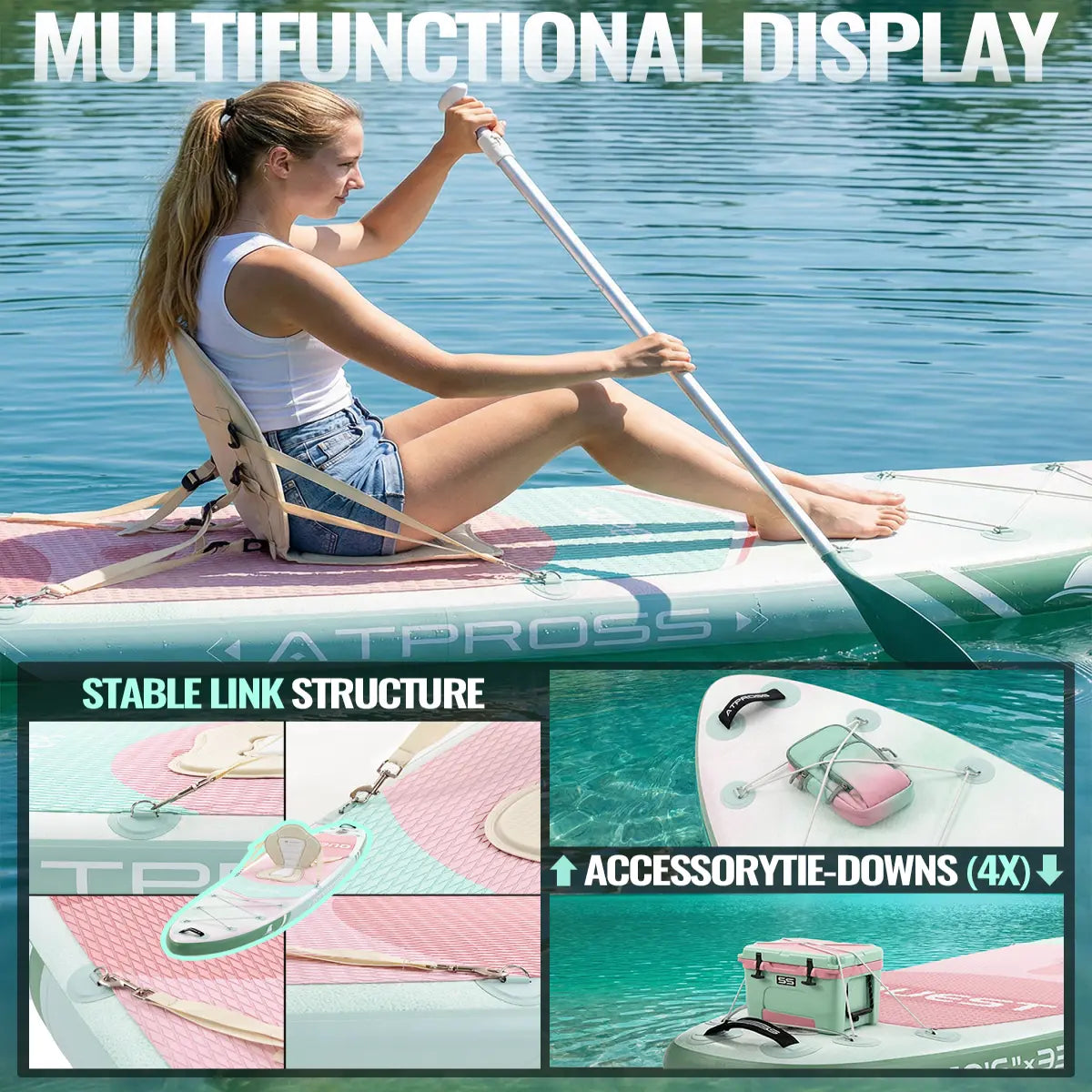 [Summer Style] 10-foot 6-inch x 33-inch inflatable professional widebody stand-up paddleboard, 400-pound weight capacity, equipped with kayak seat.